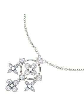 Louis Vuitton Pendentif Monogram Diamond Necklace 18K White Gold